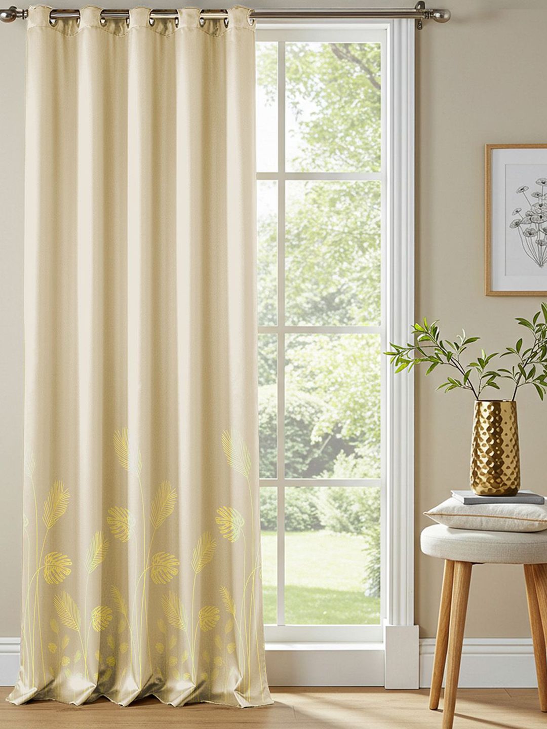 URBAN SPACE Beige & Yellow Embellished Cotton Black Out Window Curtain-picture-10