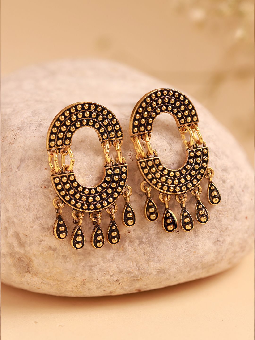 Voylla Gold Plated Quirky Curvy Fringe Drop Earrings-picture-19