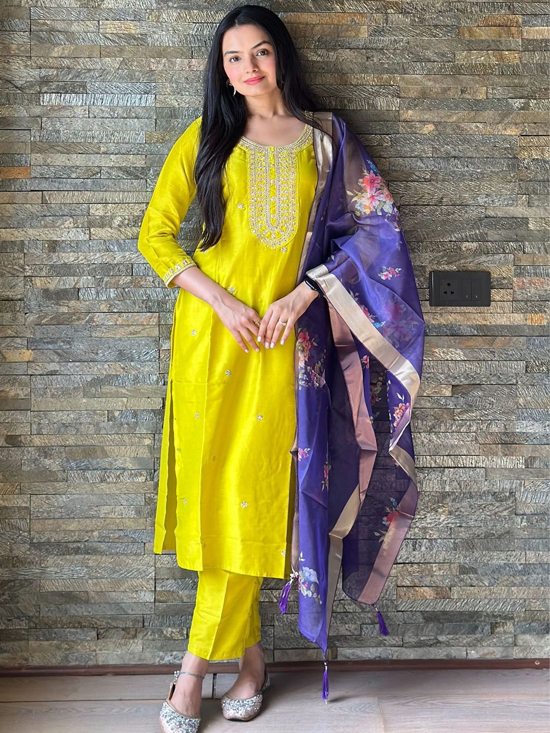 MOKOSH Women Ethnic Motifs Embroidered Regular Sequinned Kurta with Trousers & Dupatta