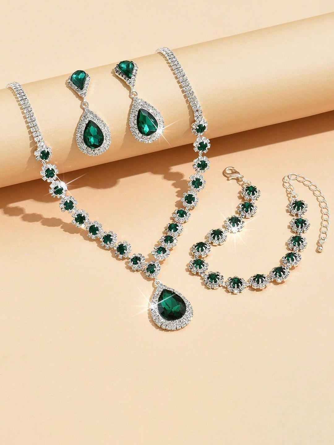 Shining Diva Fashion Silver-Plated Crystals-Studded Jewellery Set-picture-32