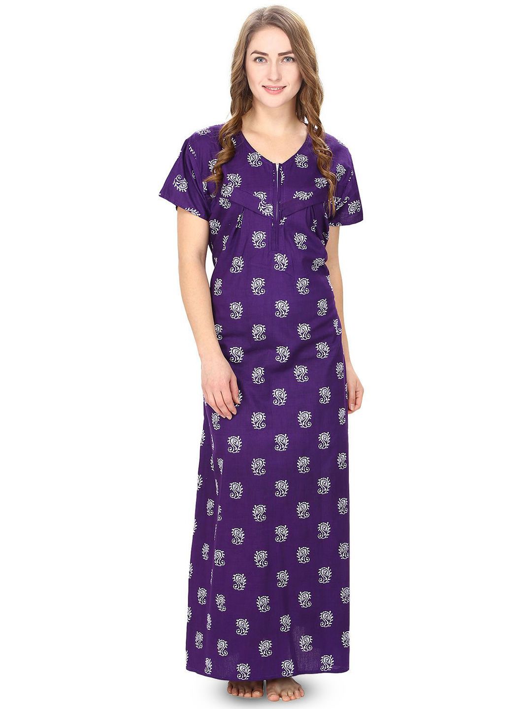 Secret Wish Women Printed Pure Cotton Maternity Maxi Nightdress-picture-16