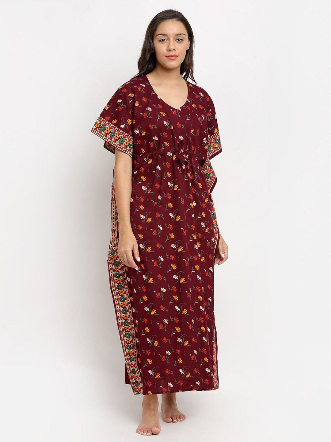 Secret Wish Women Floral Printed Pure Cotton Maxi Kaftan Nightdress-picture-33