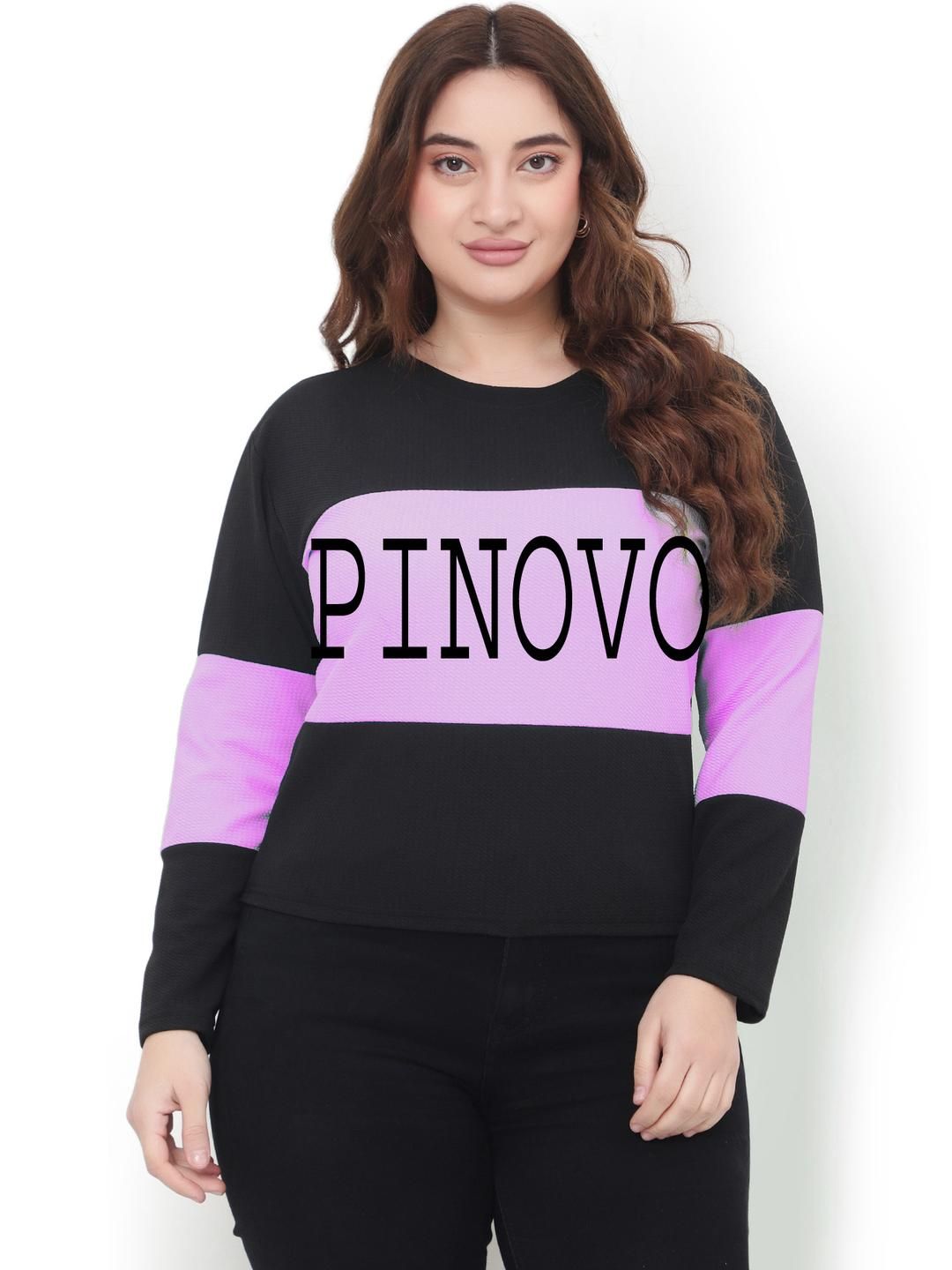 PINOVO Women's Lavender Color Blocked Round Neck Cotton Blend T-shirt-picture-15