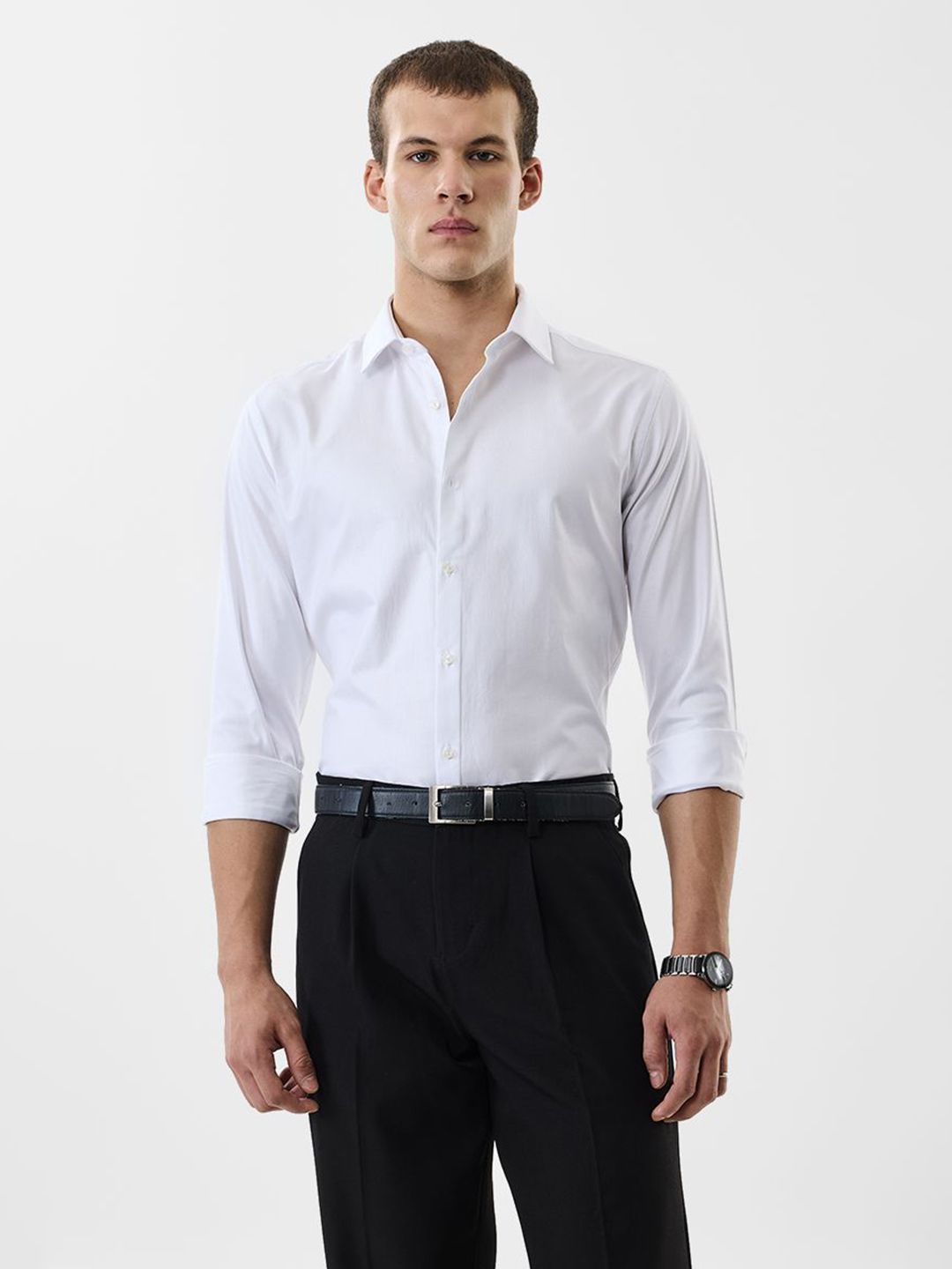 Snitch Men Slim Fit Textured Spread Collar Cotton Formal Shirt-picture-24