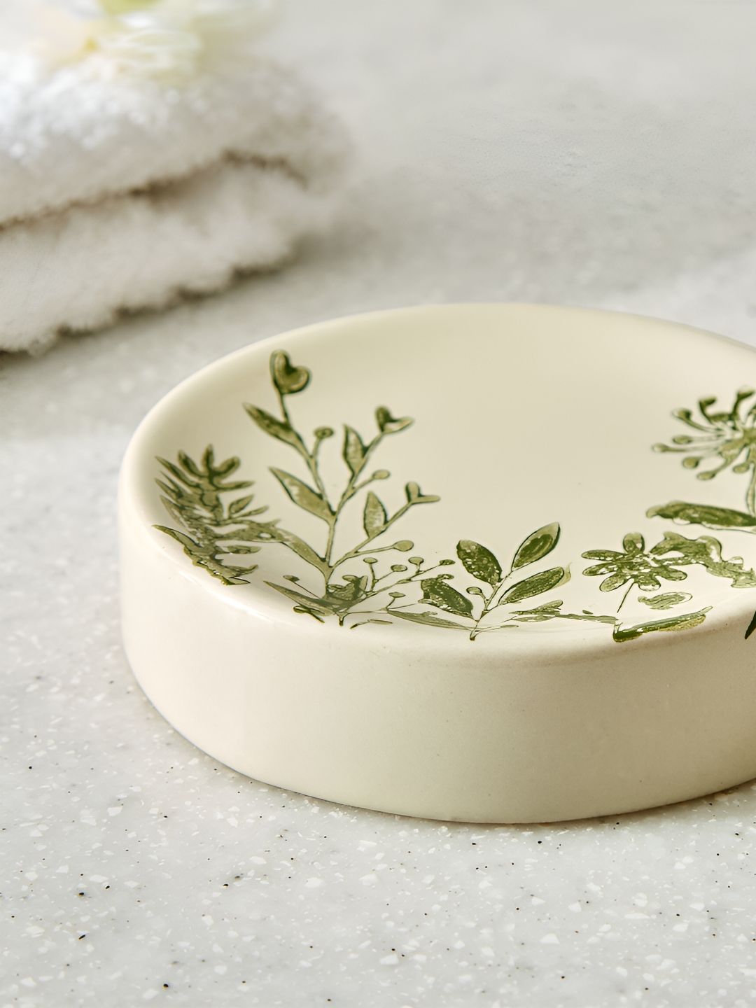 Home Centre Beige & Green Floral Ceramic Soap Dish-picture-44