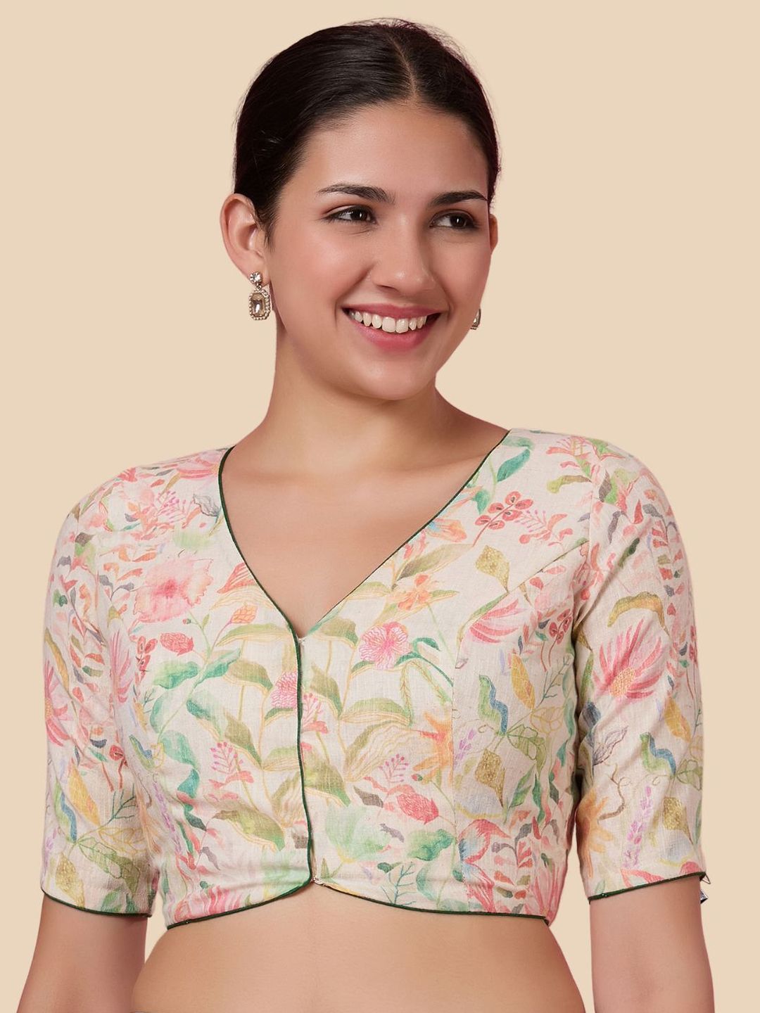 Studio Shringaar Printed V-Neck Saree Blouse-picture-46