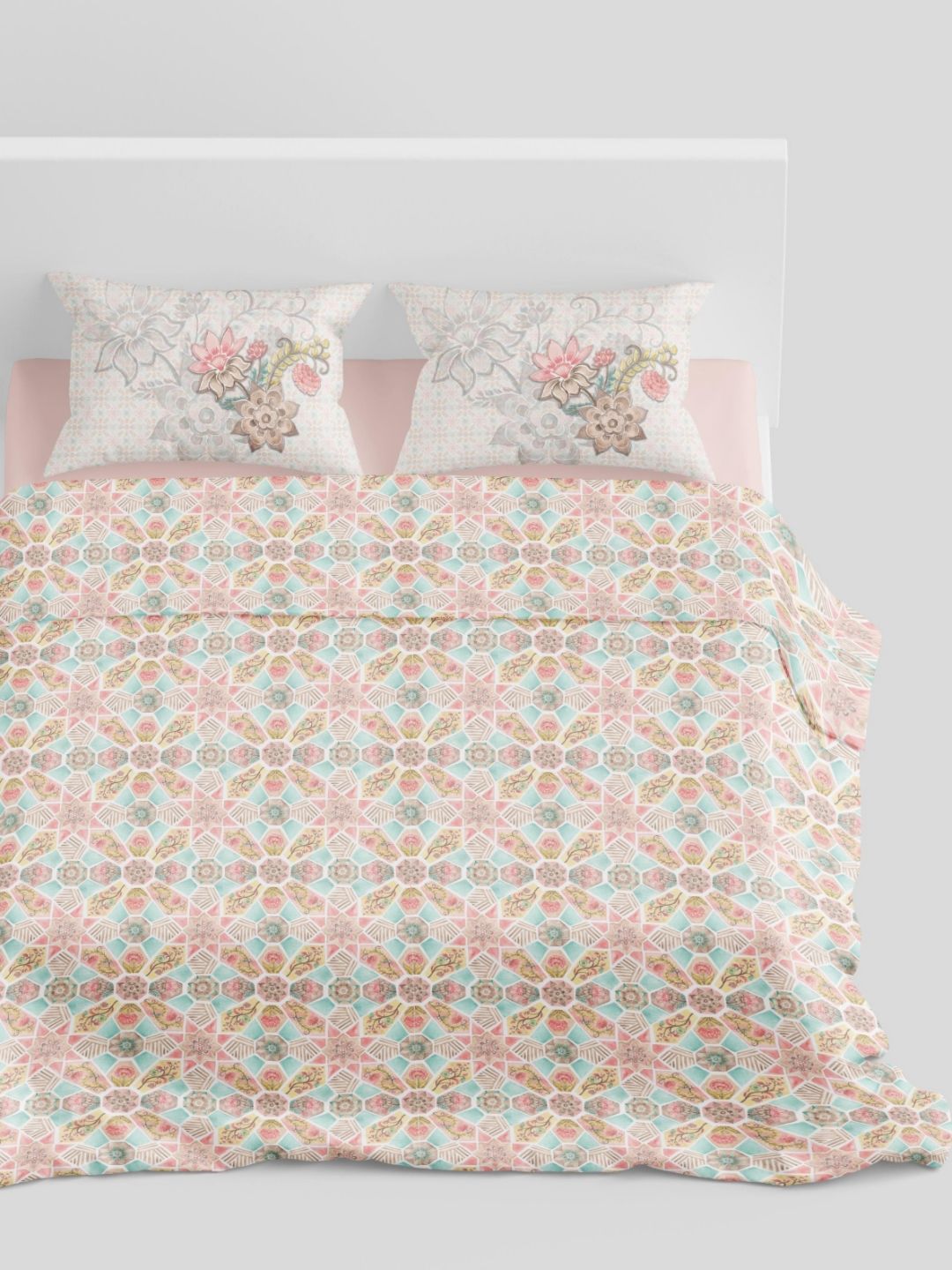 Synergized Cotton Pink & Blue Geometric Cotton 220 TC Super King Bedsheet Set-2.74mx2.74m-image-23