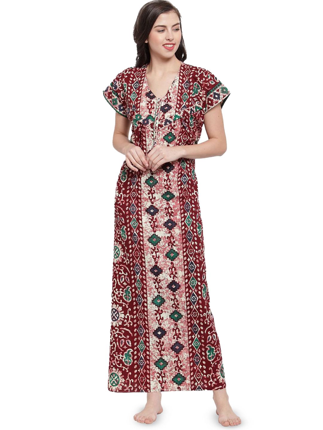 Secret Wish Women Printed Pure Cotton Maxi Nightdress-picture-26