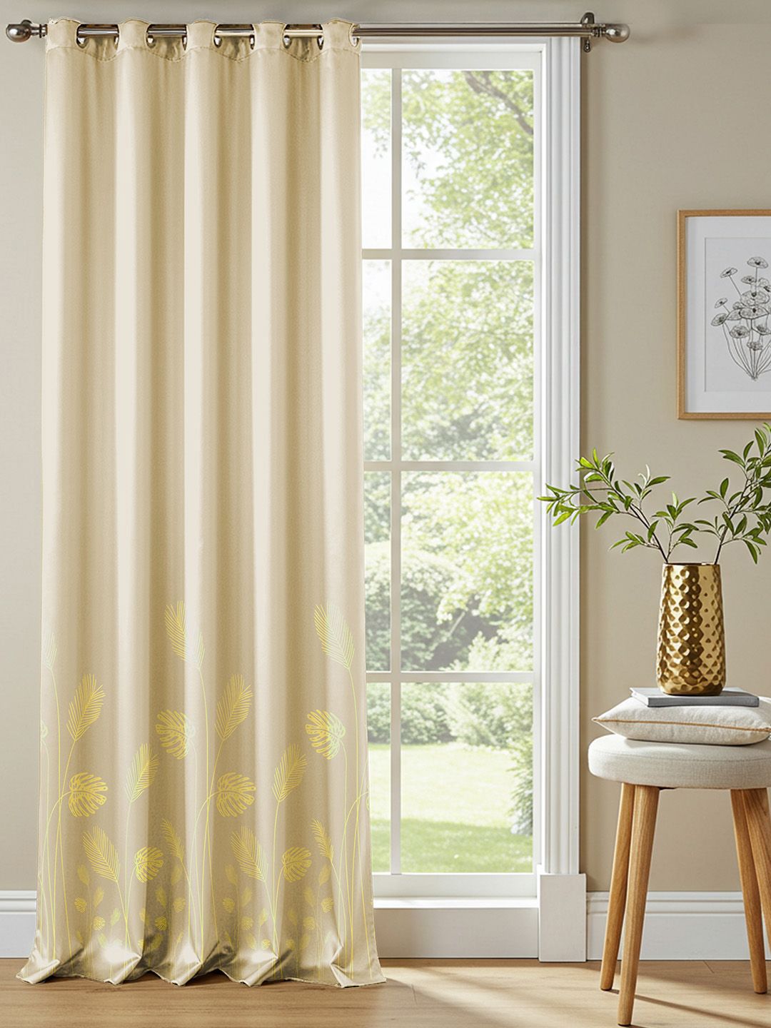 URBAN SPACE Beige & Yellow Black Out Door Curtain-picture-39