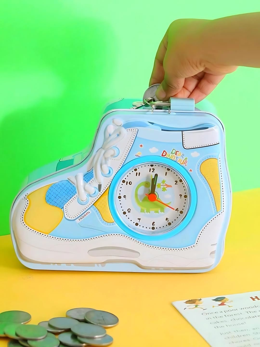 YK Shoe Pattern Coin Bank with Alarm Clock-image-33