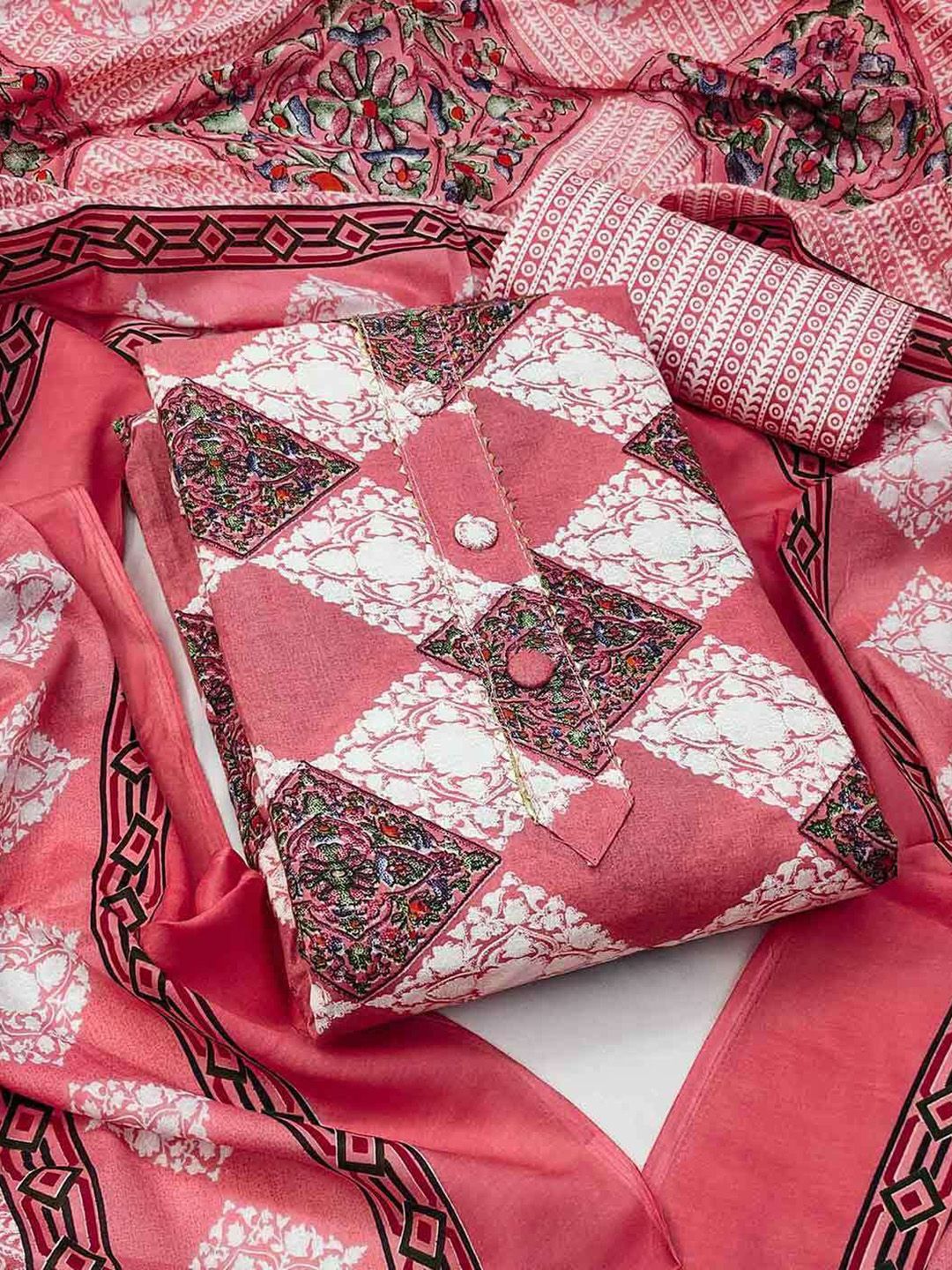 FashionsEye Geometric Printed Unstitched Dress Material