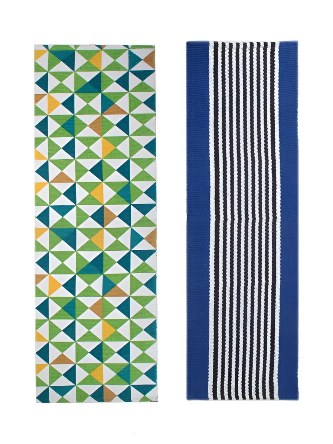 Saral Home 2Pcs Green & Blue Geometric & Striped Cotton Floor Runners-picture-13