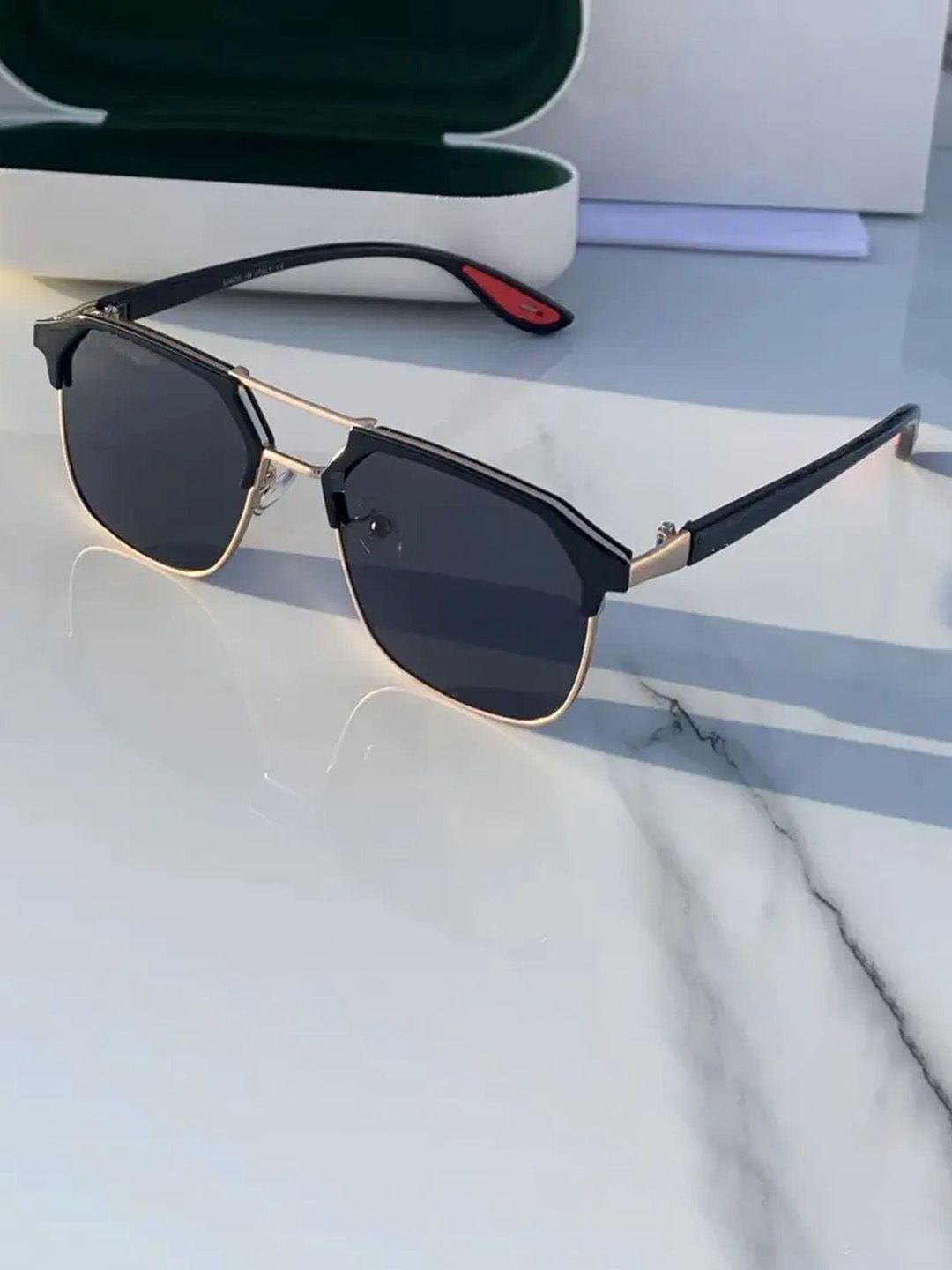 SPADEACES Men Black Lens Square Sunglasses With UV Protected Lens SP Boss Gold Black--picture-17