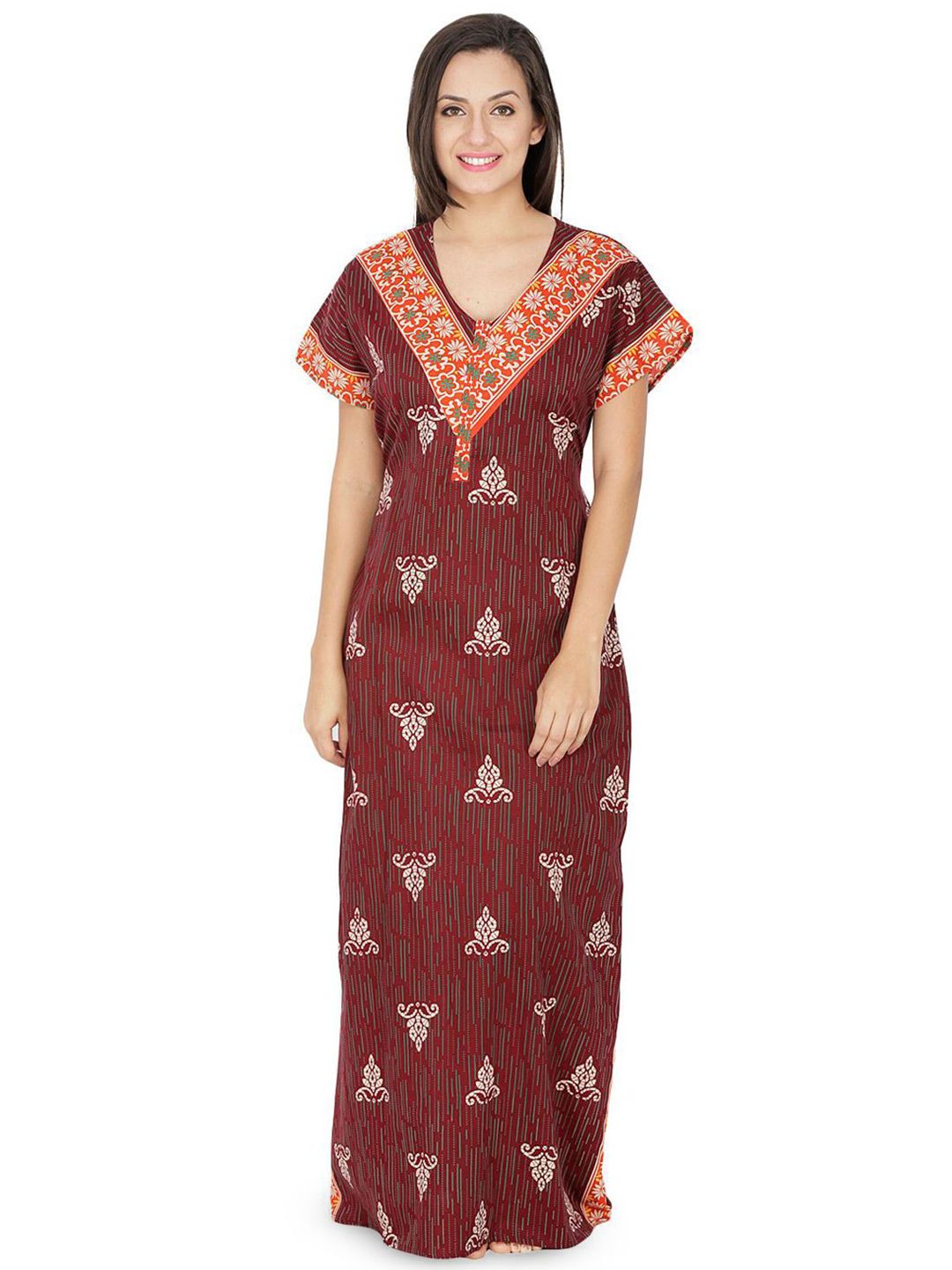 Secret Wish Women Printed Pure Cotton Maxi Nightdress-picture-22