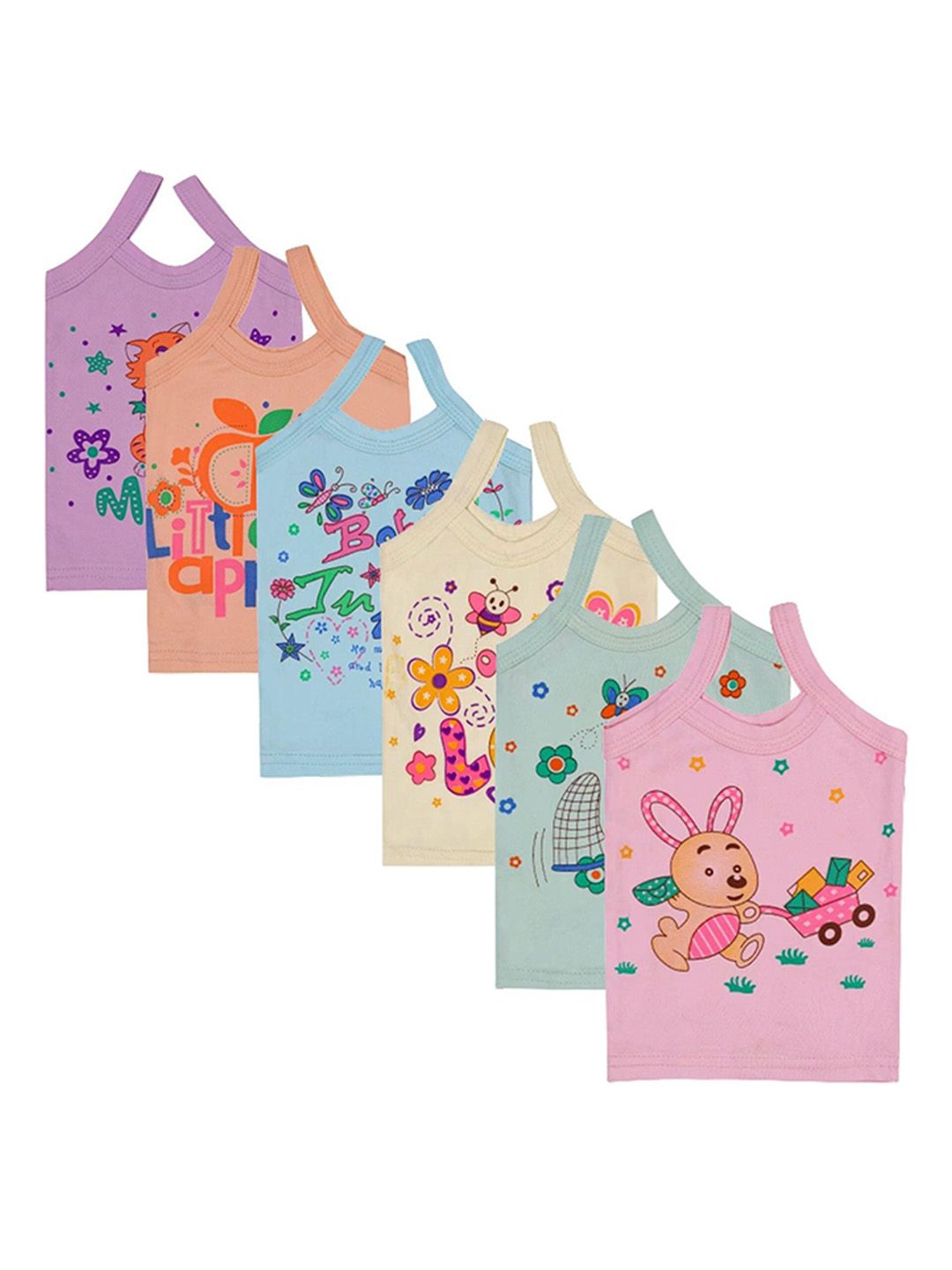 NEW TRINATH HOSIERY Girls Pack Of 6 Printed Cotton Camisoles-picture-25