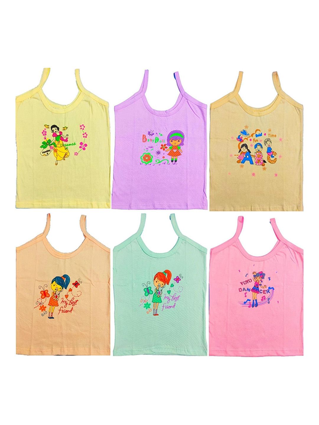 NEW TRINATH HOSIERY Girls Pack Of 6 Printed Camisole-picture-29