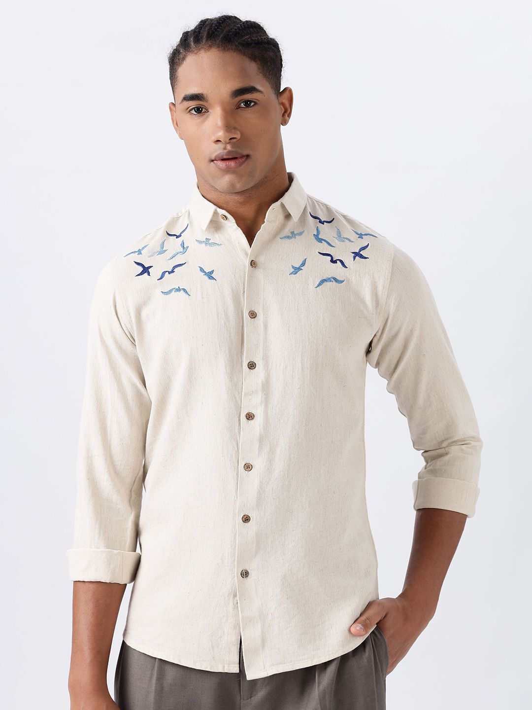 HAMPTONS Embroidered Spread Collar Cotton Casual Shirt-picture-16