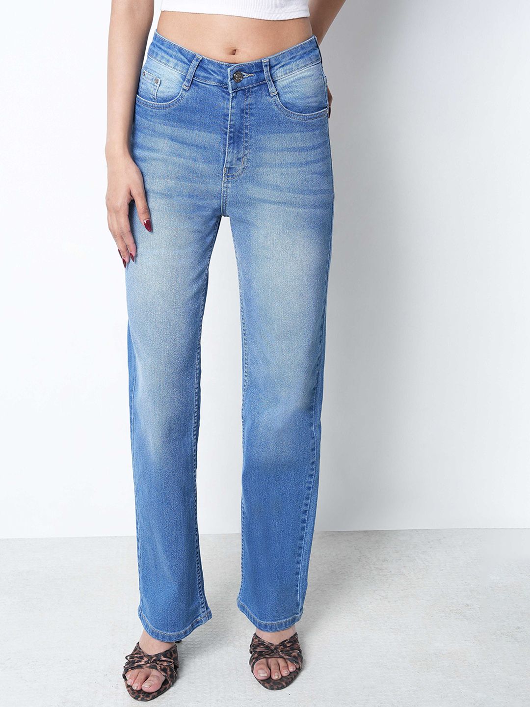 ZUYA Women Straight Fit High-Rise Heavy Fade Stretchable Jeans-picture-21