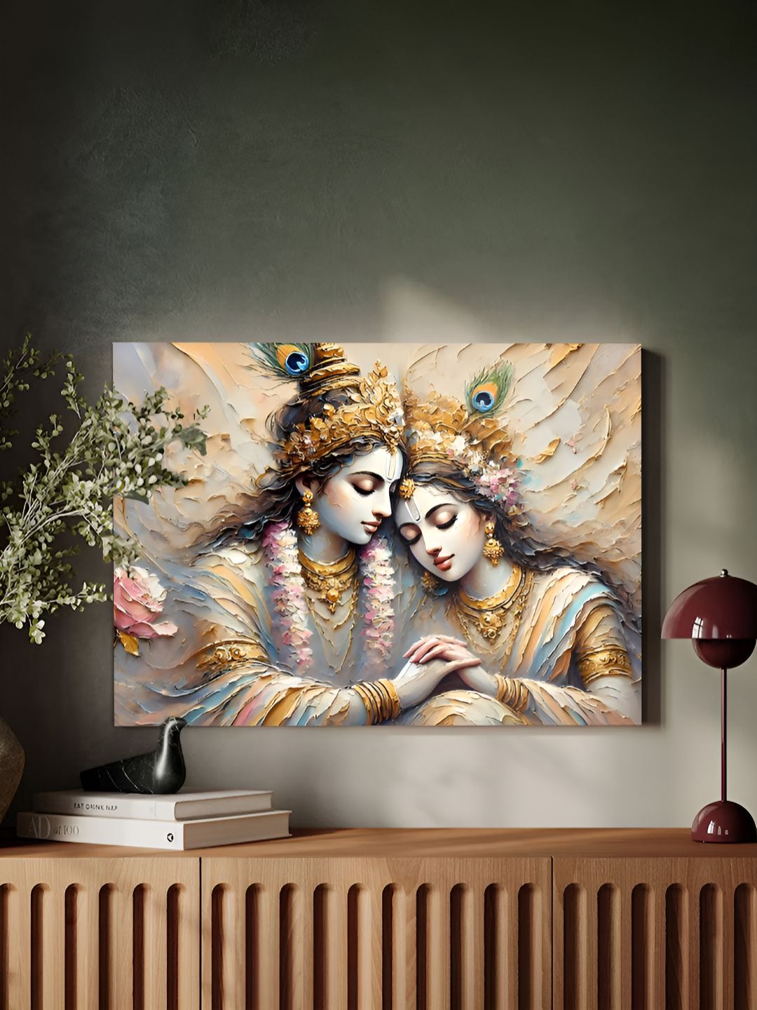 Myntra Elegant Homes Gold-Toned & Blue Shree Radha Krishna Canvas Religious Wall Art-image-11