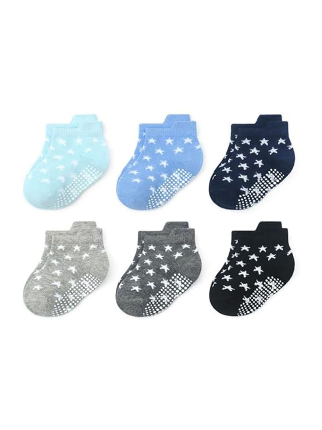 MOMISY Kids Pack Of 6 Cotton Anti-Skid Ankle-Length Socks-picture-33