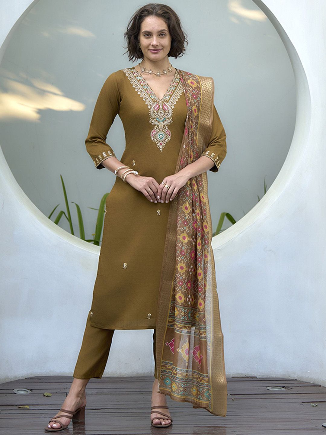 Siya Fashion Women Ethnic Motifs Embroidered Sequinned Kurta with Trousers & With Dupatta