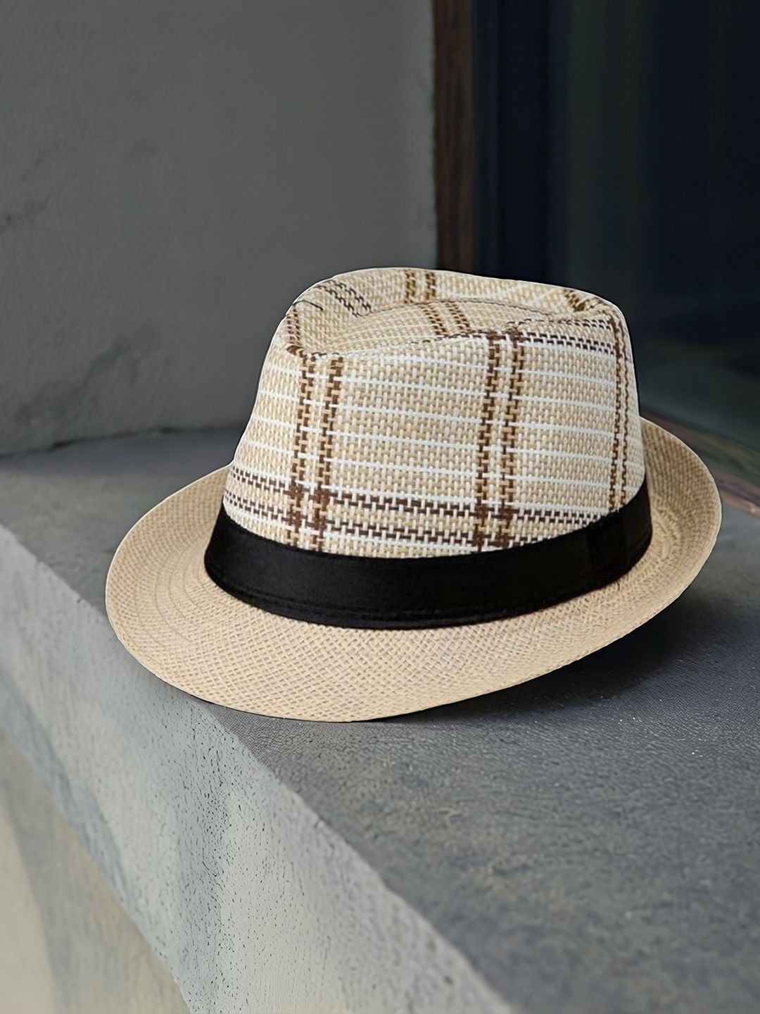 Infispace Men Checked Fedora Hat-picture-40