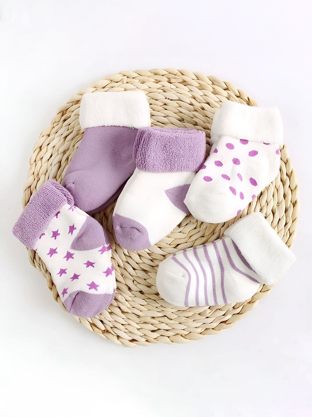 MOMISY Infants Pack Of 5 Printed Cotton Anti-Skid Ankle-Length Socks-image-47