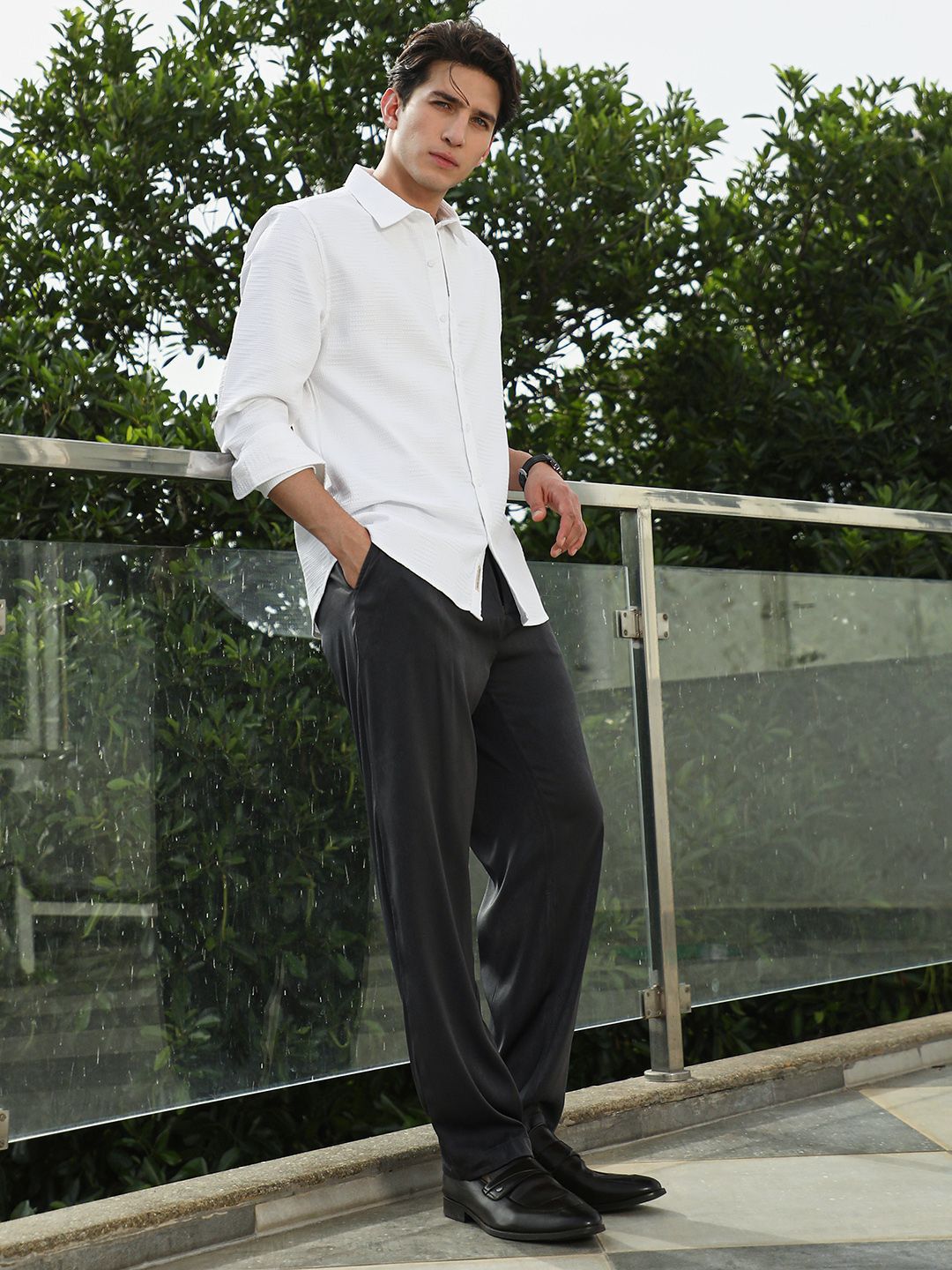 Campus Sutra Comfort Textured Spread Collar Casual Shirt-picture-17