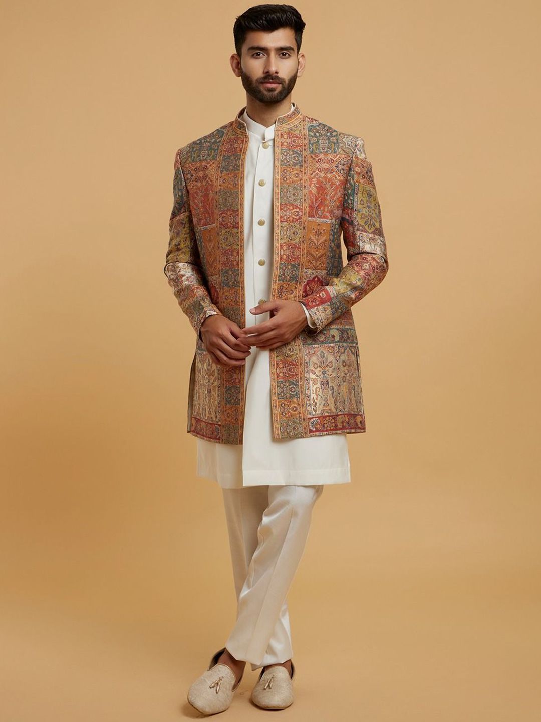 Twamev Self-Designed Mandarin Collar Sherwani Set-image-30