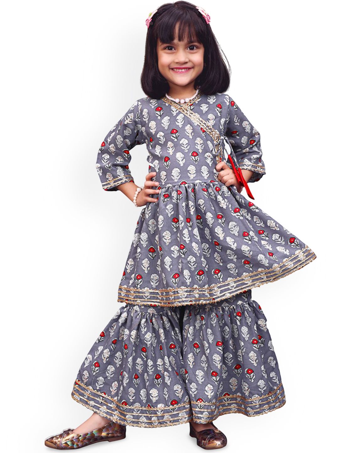 satyamfab Girls Floral Printed Gotta Patti Georgette A-Line Kurta With Sharara-picture-55