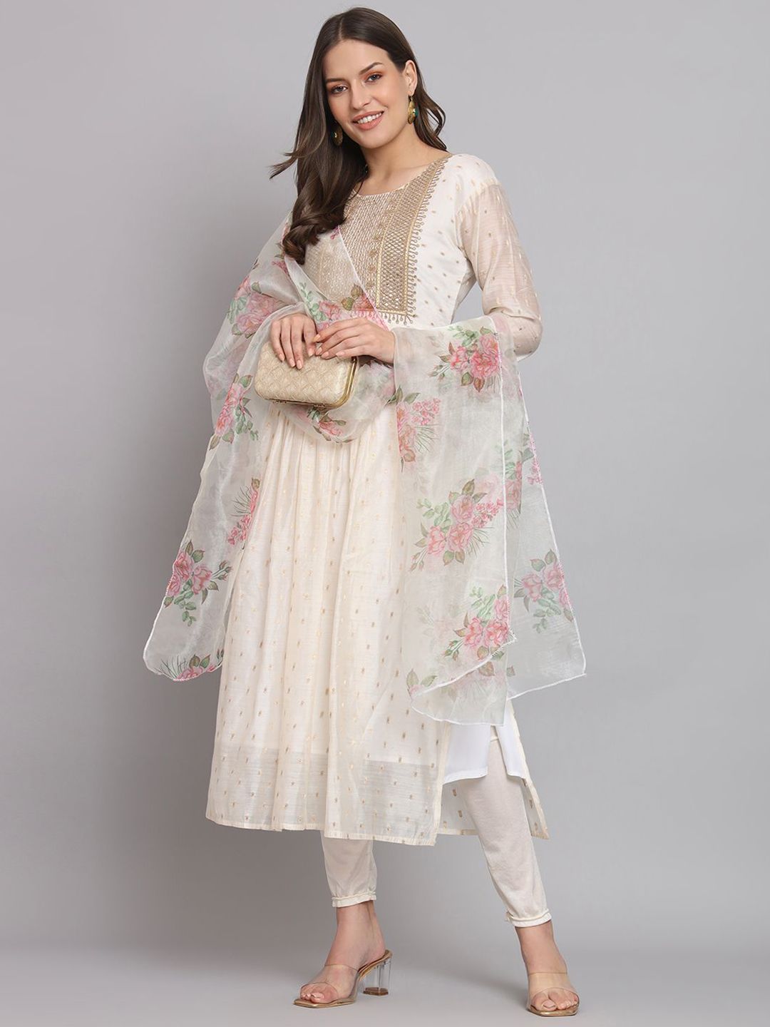 VredeVogel Ethnic Motifs Woven Design Chanderi Silk Kurta With Trousers & Dupatta