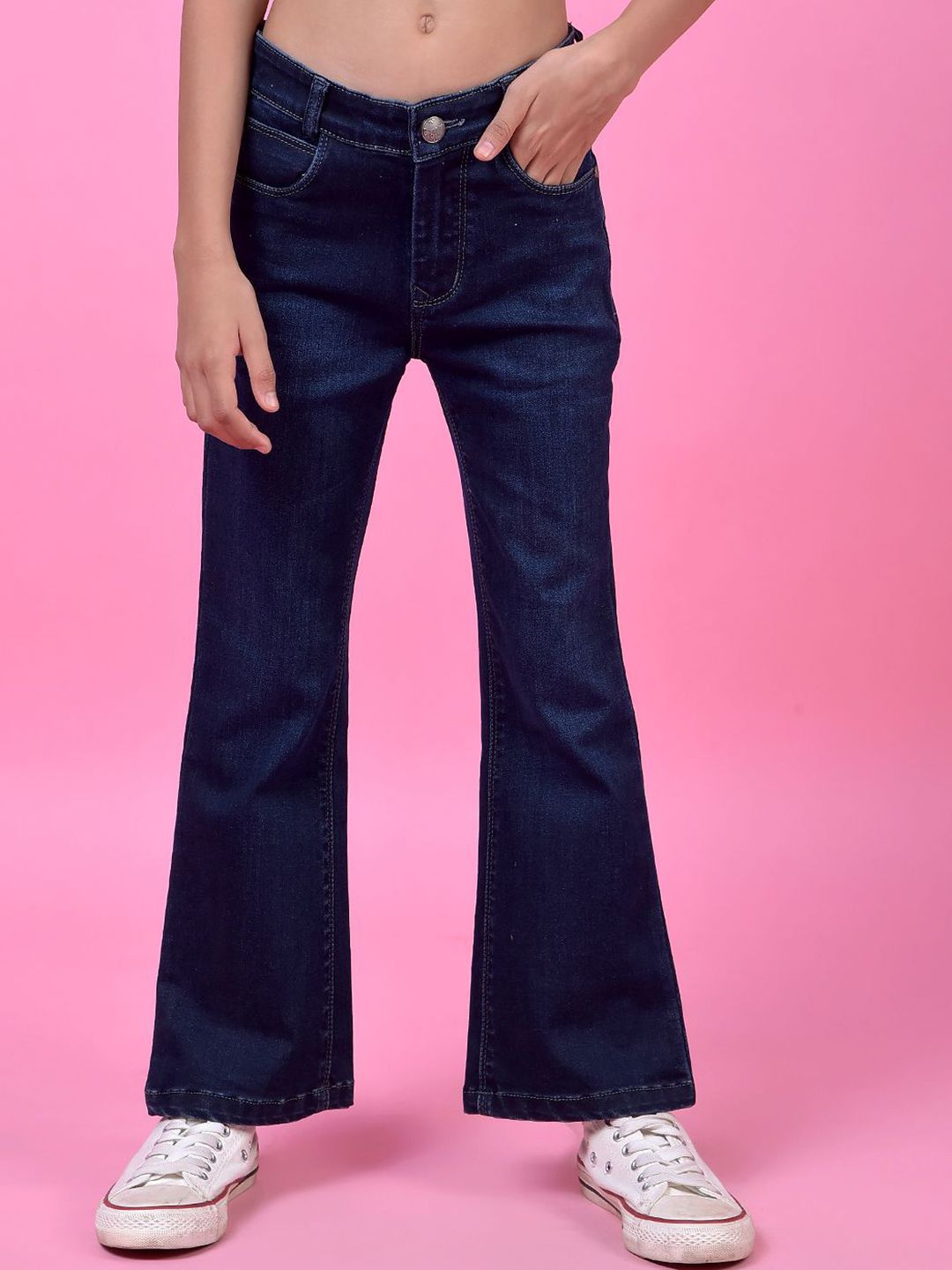 Crimsoune Club Girls Bootcut Mid-Rise Heavy Fade Stretchable Jeans