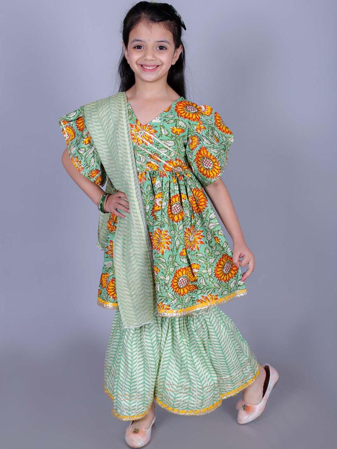 FabJunior Girls Floral Printed Regular Gotta Patti Kurta with Sharara & With Dupatta-picture-16