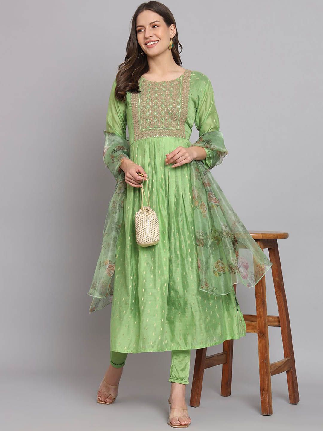 VredeVogel Women Chanderi Kurta with Legging and Dupatta