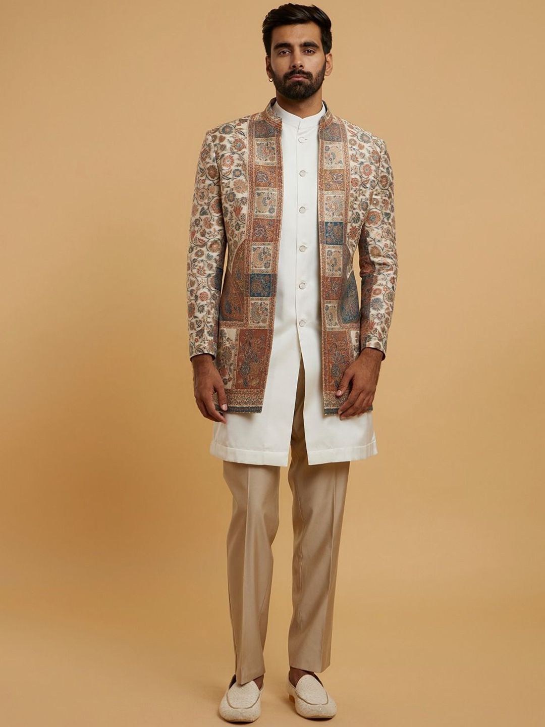 Twamev Self-Design Mandarin Collar SherwaniSet-picture-38