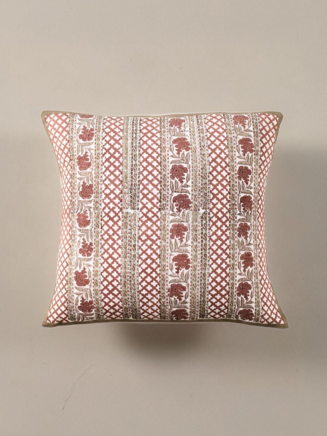 Peepul Tree SS-2025 Rust Floral Printed Square Cotton Cushion Cover-picture-29