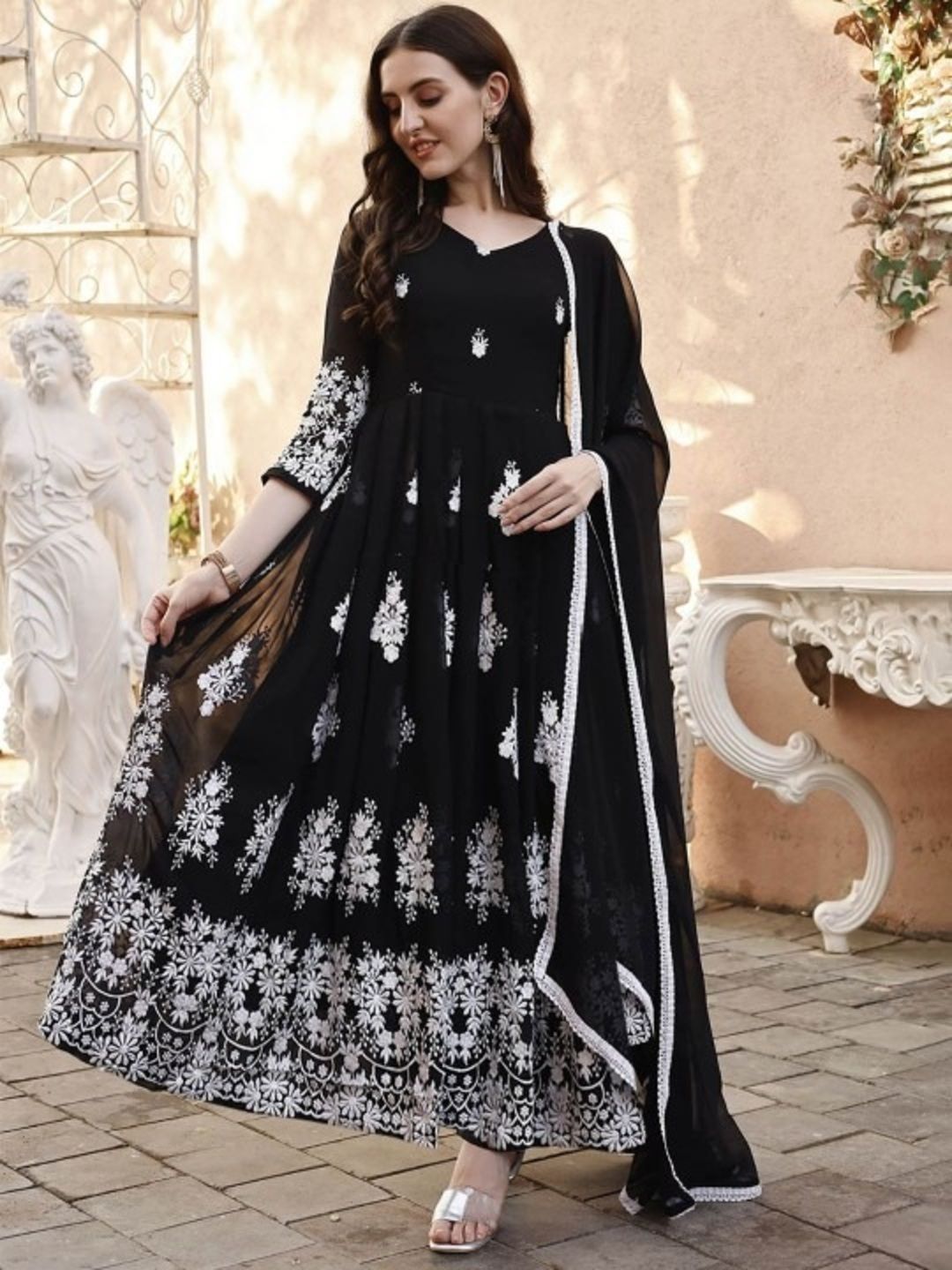 MISS CLOTHING Women Ethnic Motifs Embroidered Georgette Anarkali Kurta with Dupatta