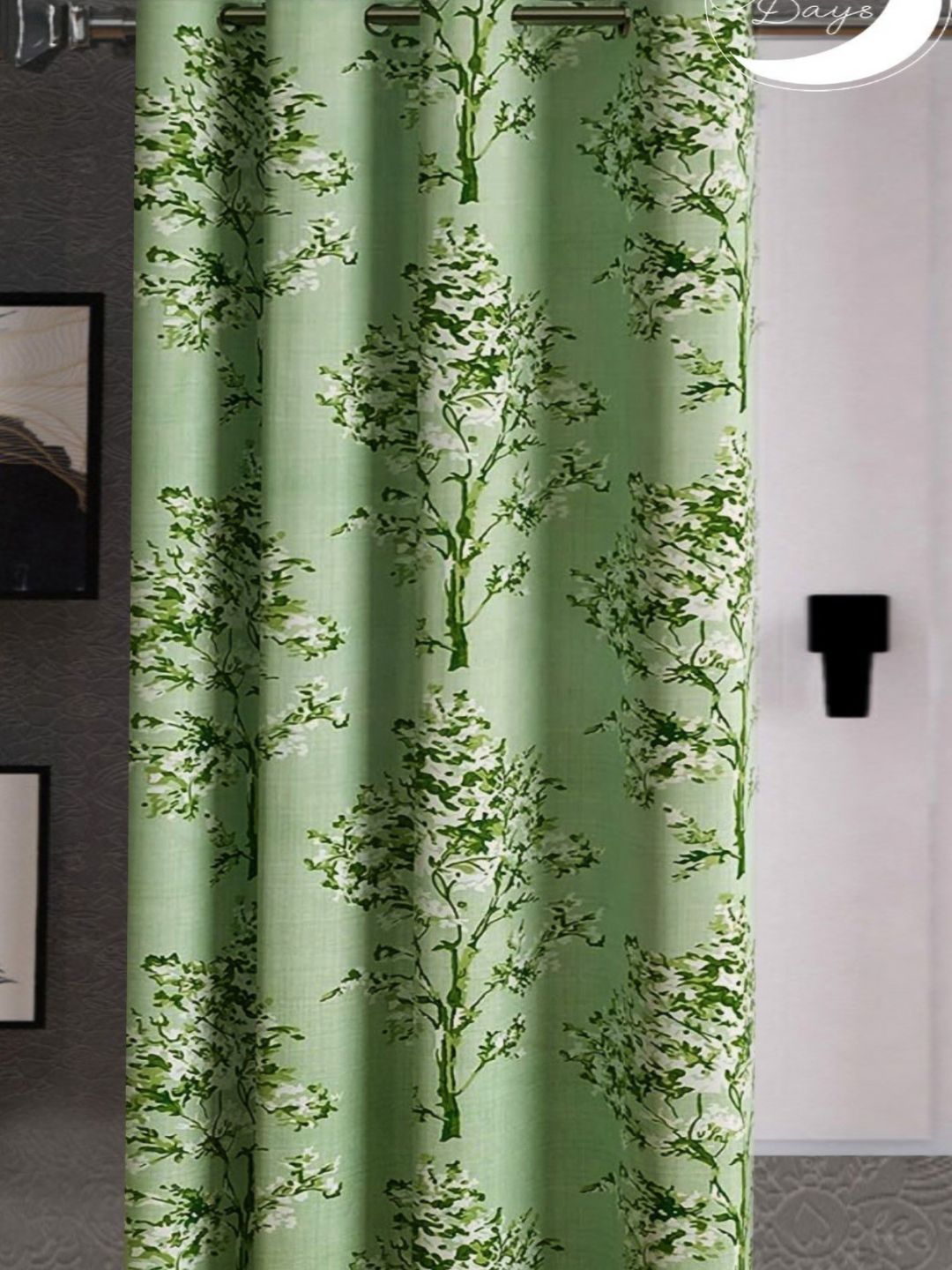 Lunar Days Green Floral Printed Window Curtains-image-40