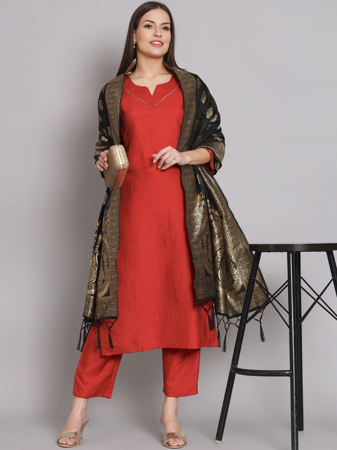 Women Solid Kurta with Trousers & Dupatta