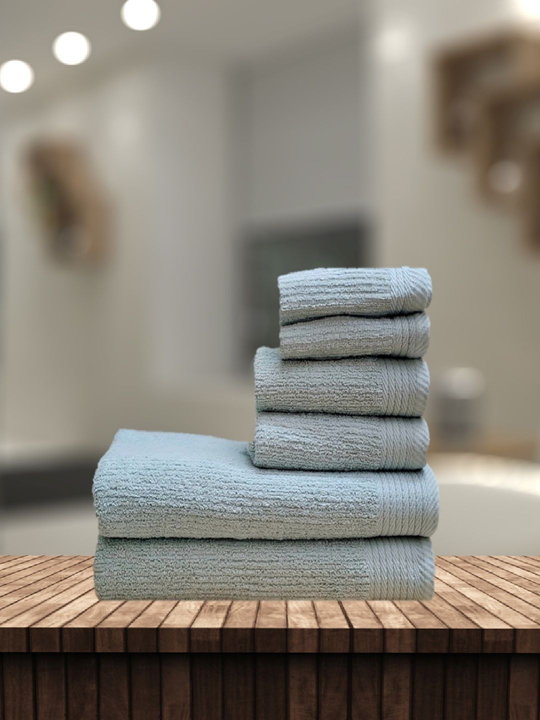 Aura Blue 6 Pieces Cotton 500 GSM Towel Set-image-17