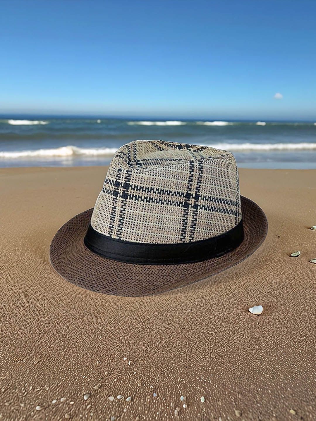 Infispace Men Brown Checked Fedora Hat-picture-13