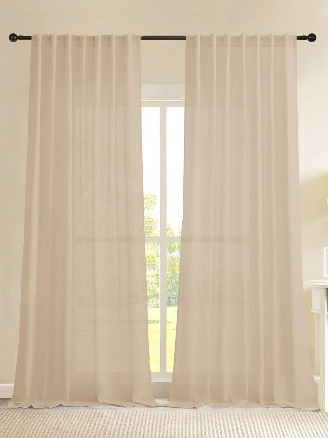 HOMEMONDE Beige Set Of 2 Cotton Sheer Window Curtains-image-29