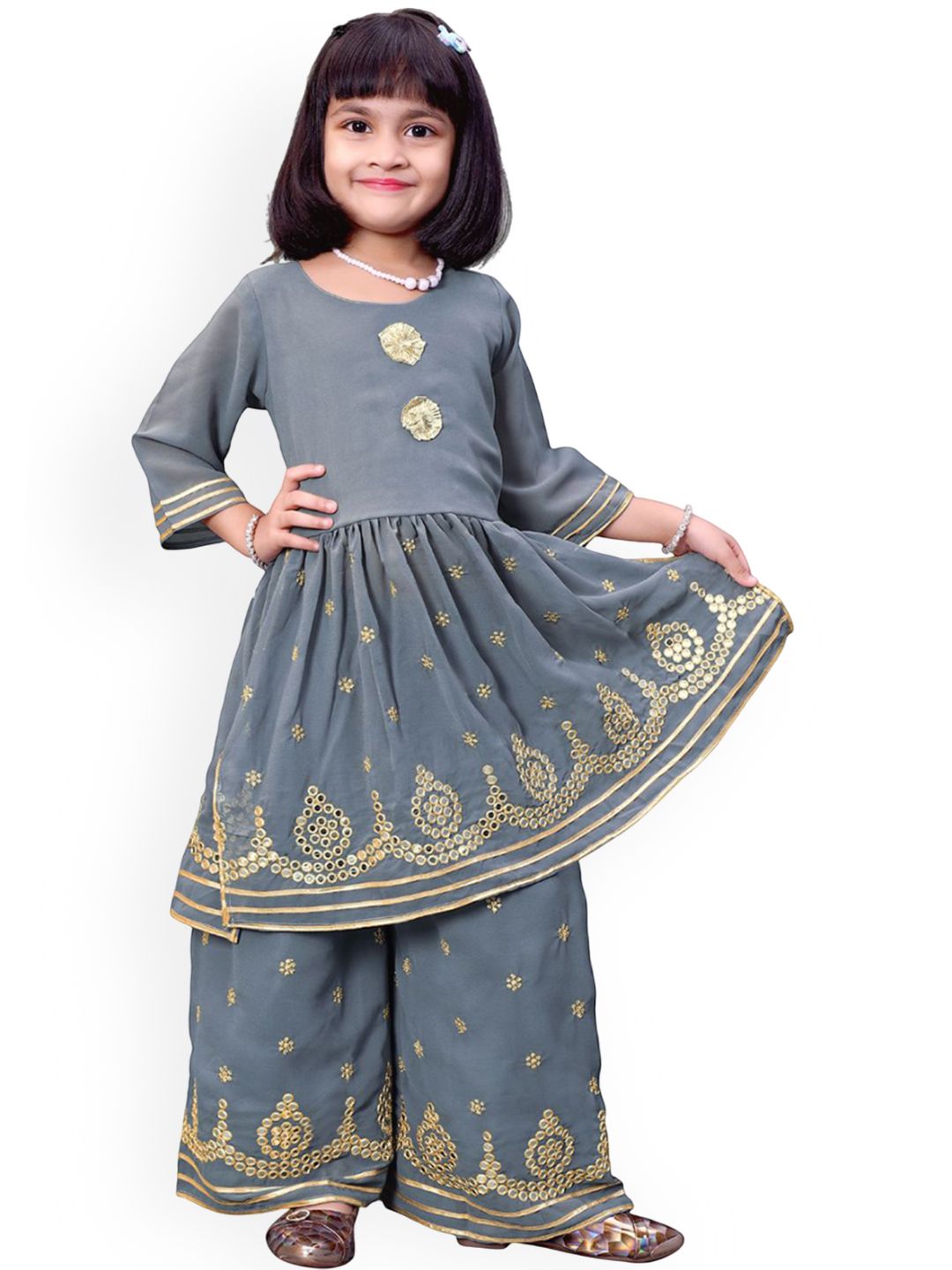 satyamfab Girls Woven Design Ethnic Kurta with Palazzos-picture-27