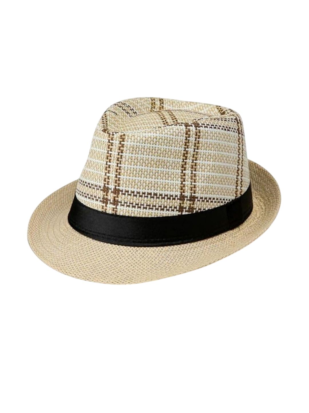 Infispace Men Beige Checked Fedora Hat-picture-23