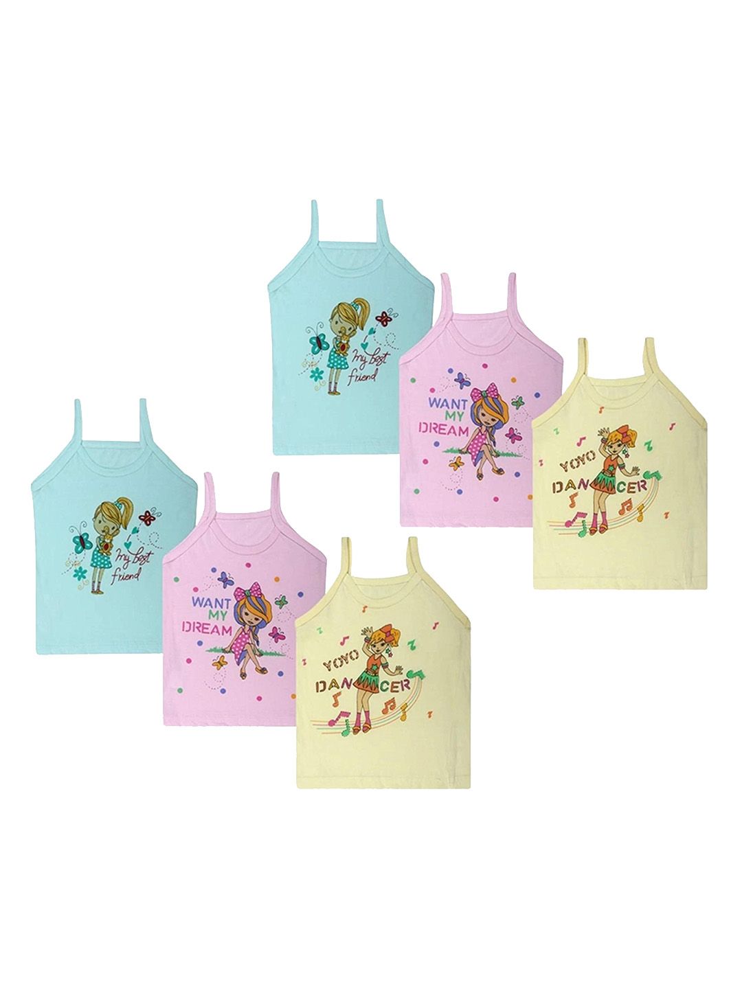 NEW TRINATH HOSIERY Girls Pack Of 6 Printed Cotton Camisoles-picture-21