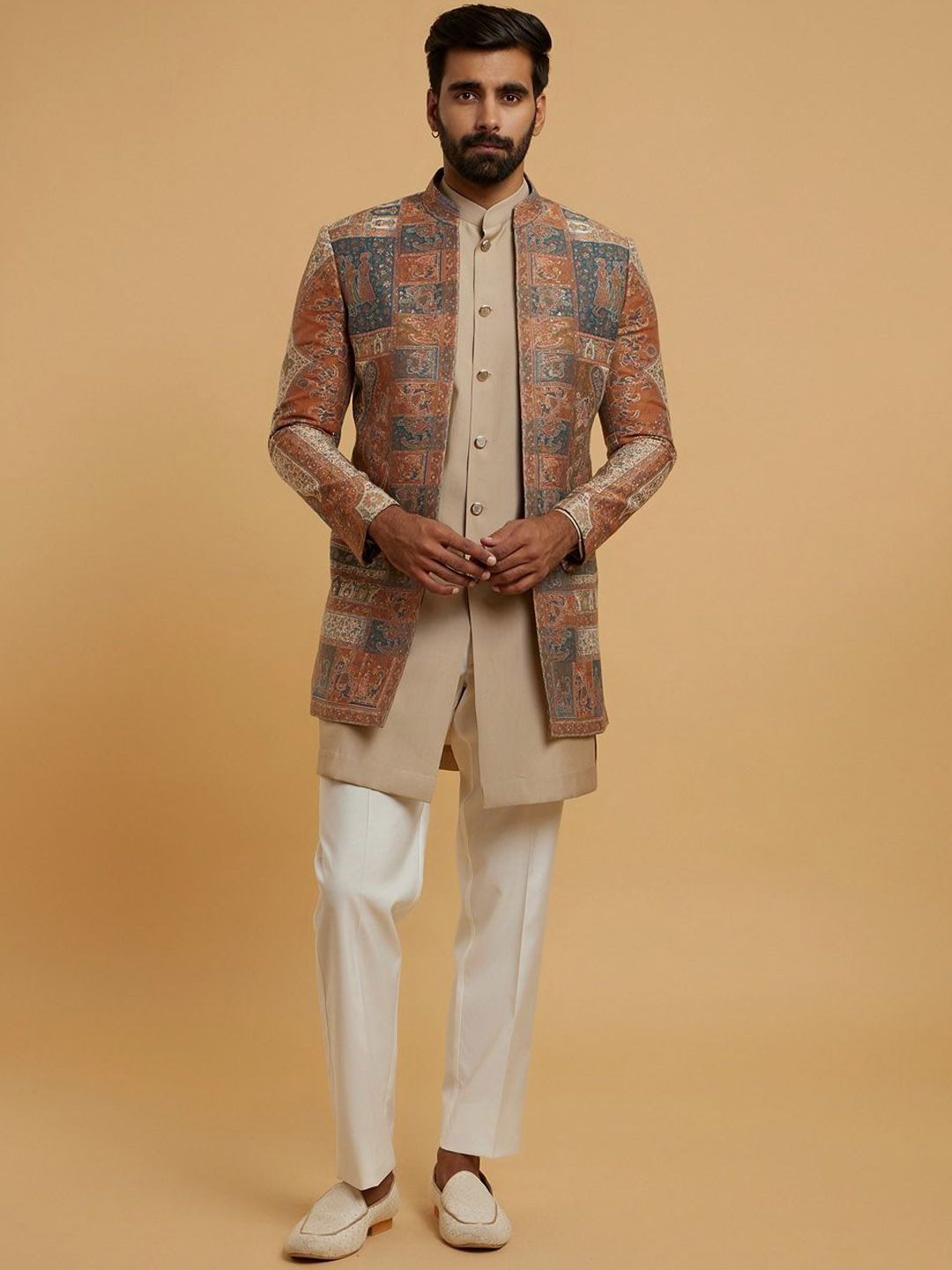 Twamev Self-Designed Mandarin Collar SherwaniSet-image-33