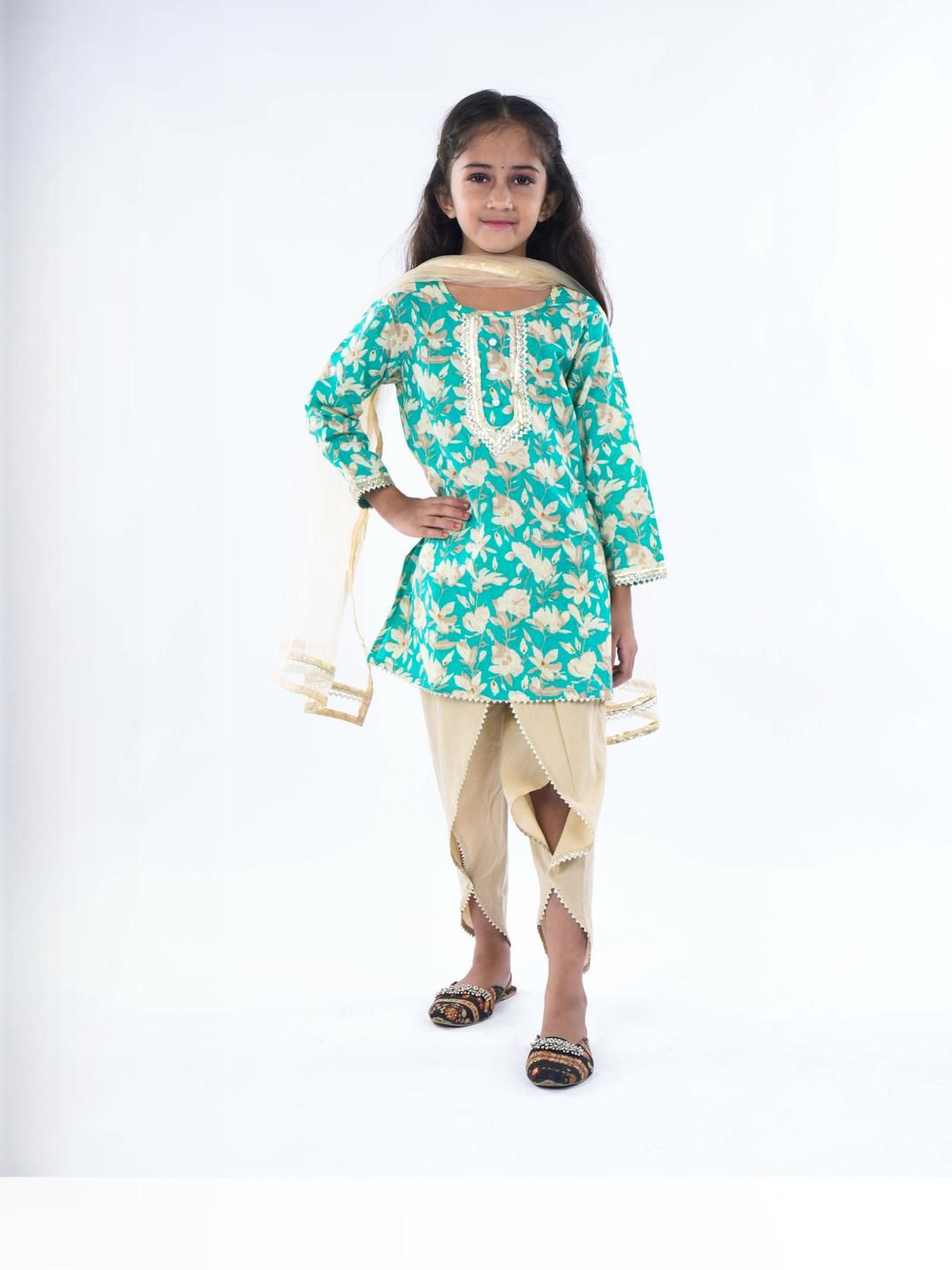 FabJunior Girls Floral Printed Pure Cotton Kurta with Dhoti Pants & With Dupatta-picture-41