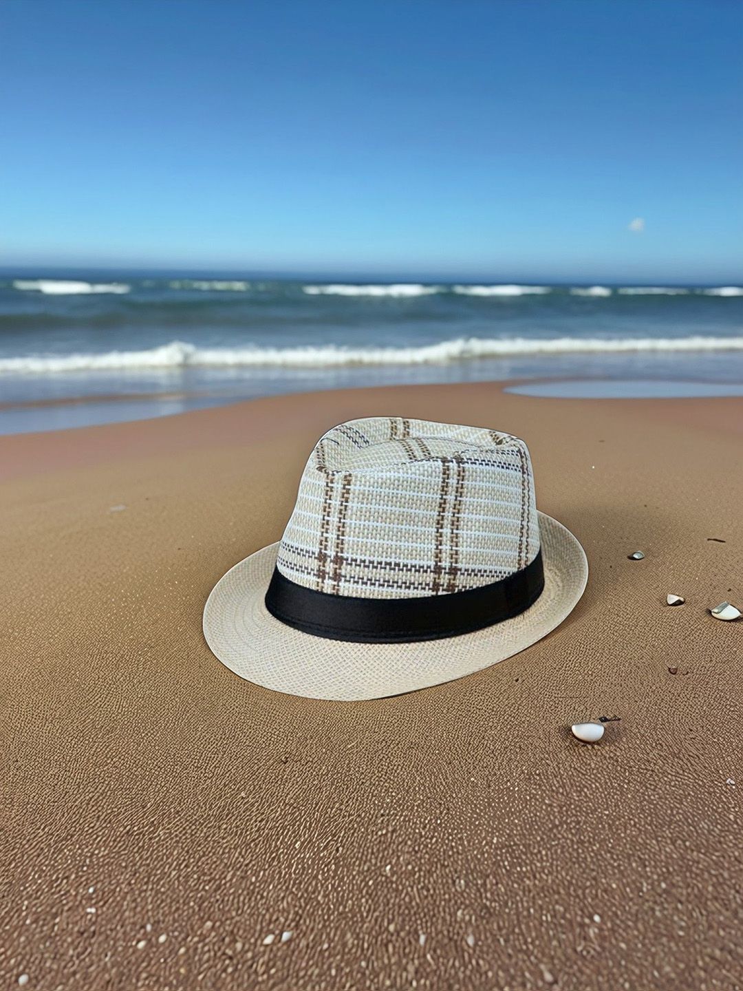 Infispace Men Beige Checked Fedora Hat-picture-50