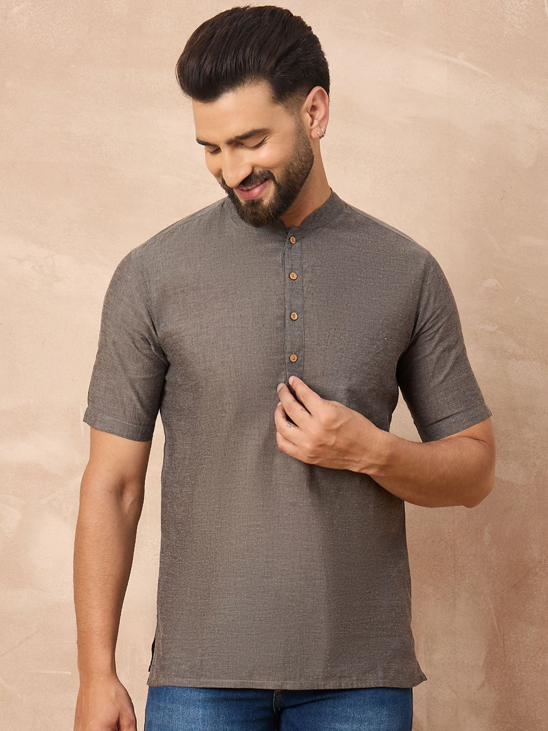 House of Pataudi Men Solid Daily Cotton Straight Kurta-picture-34