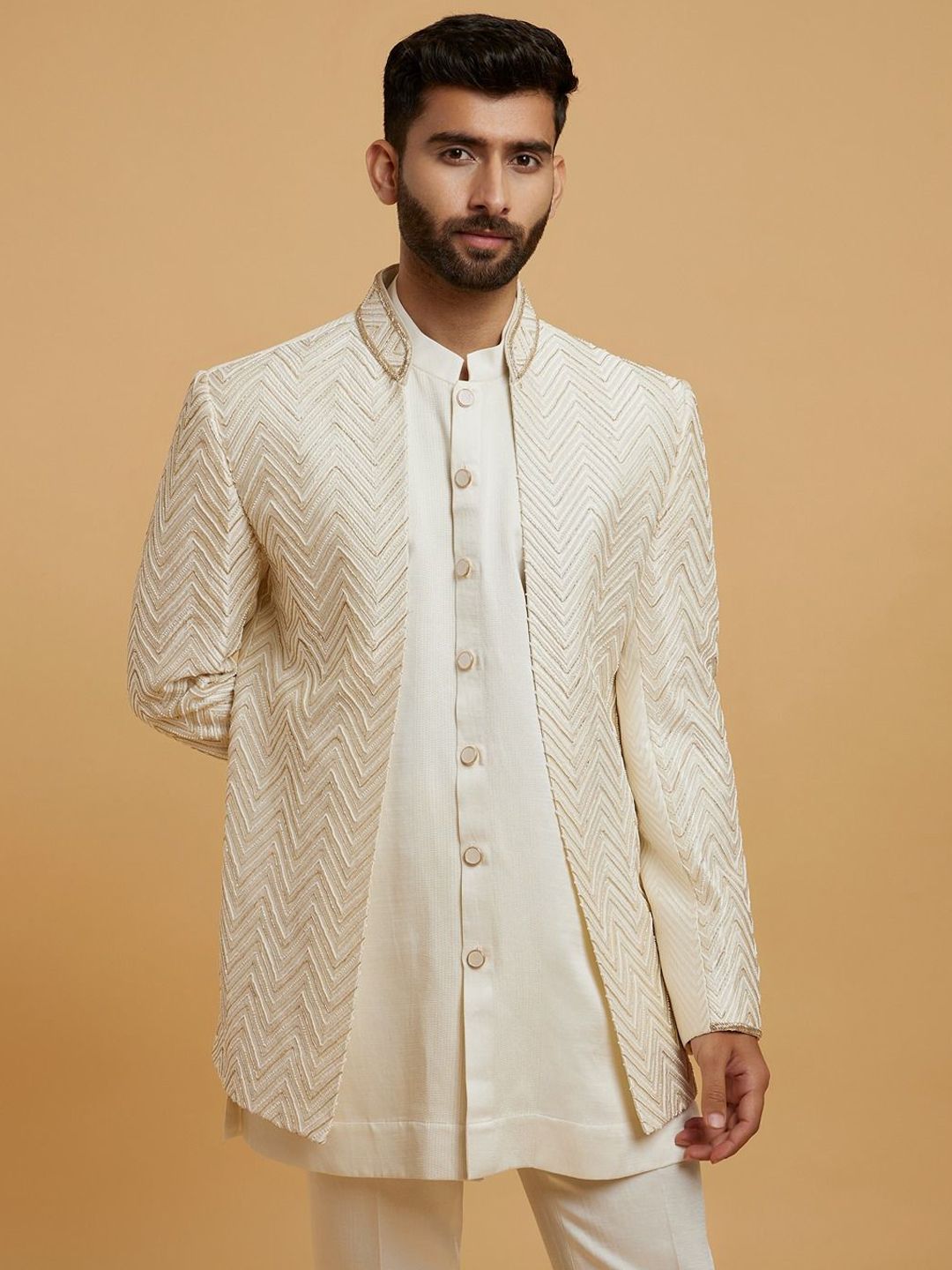 Twamev Men Embroidered Mandarin Collar Sherwani Set-picture-33